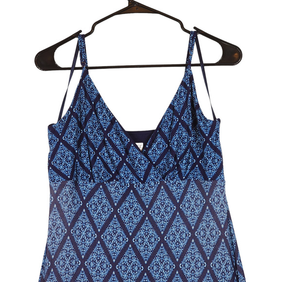 Loft Beach Maxi Dress S Women Blue Floral Diamond Argyle‎ Sleeveless Jersey Knit - Picture 3 of 11